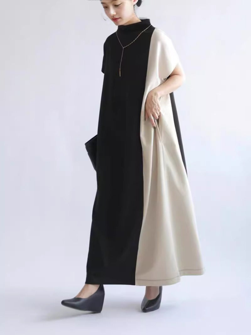 Japanese Half Turtleneck Patchwork Long Dress – Soulmate Streetwear | same ANTHEM - Black / One size