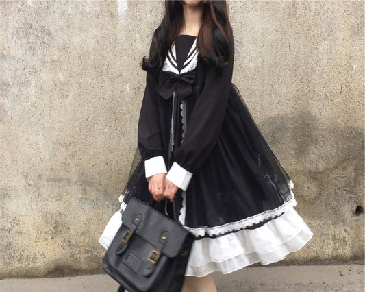 Japanese Navy Collar Lolita Dress – Cute College Style for Soulmates | Same ANTHEM - Black / 2XL