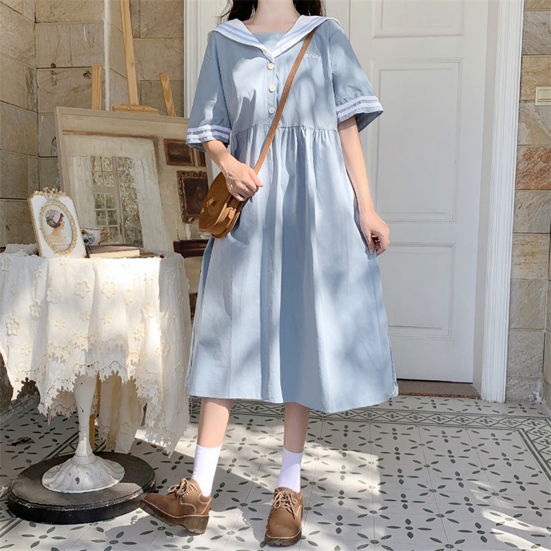 Japanese Sailor Collar Dress – Sweet Style | same ANTHEM - Blue / One size