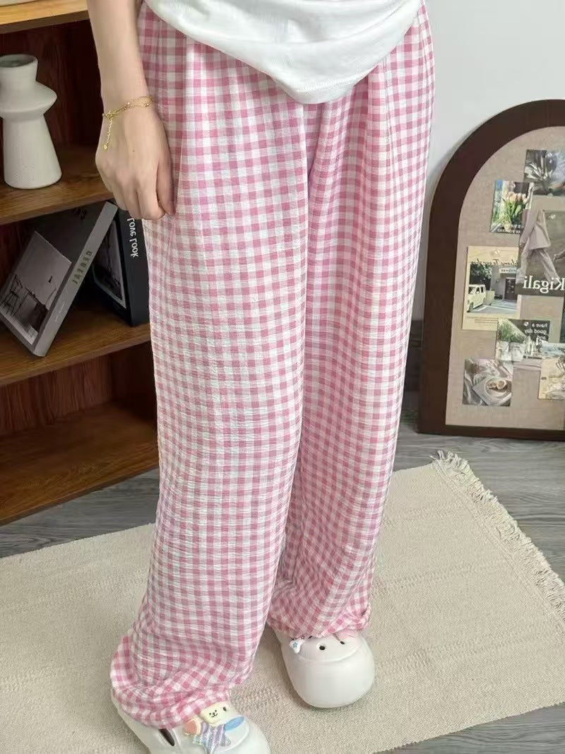 Japanese Style Plaid Wide-leg Pants – Casual Chic Everyday | same ANTHEM - Pink Plaid / Average Size - Pants