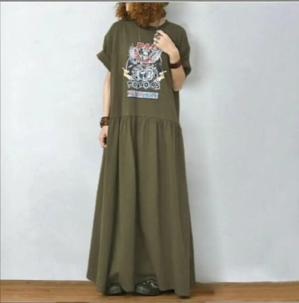 Japanese Style Printed Shirt Dress – Casual Cool for Soulmates | Same ANTHEM - Green / Free Size