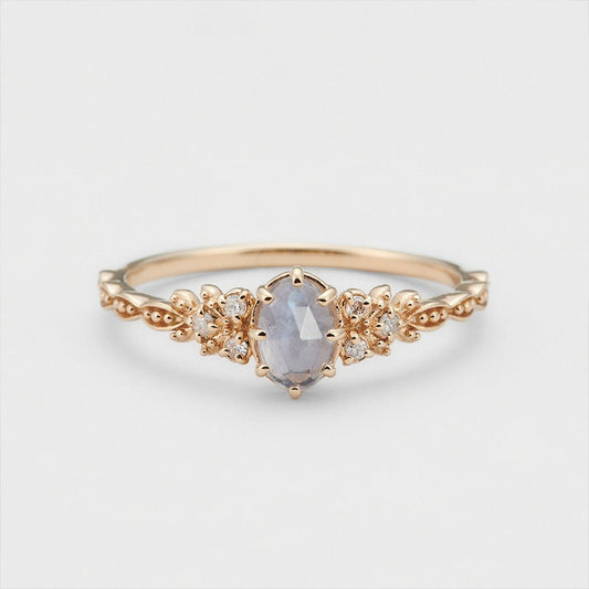 Japanese Winter Gentle Sterling Silver Ring – Women’s Jewellery | same ANTHEM - Elongated Stone Ring / 5#