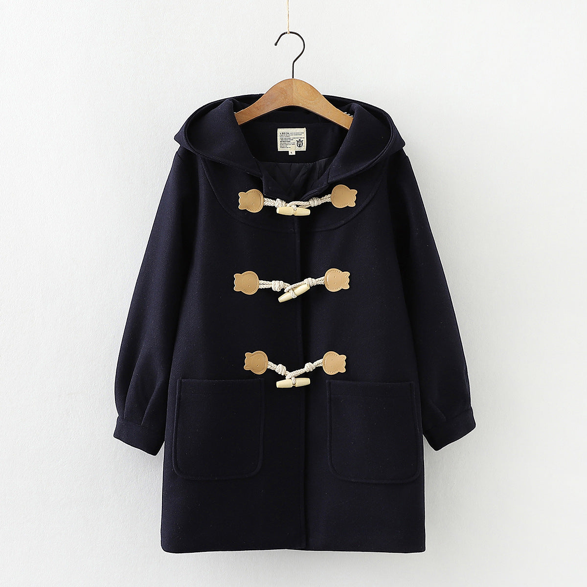 Japanese Woolen Coat with Cowhorn Buttons – For Lovers & Soulmates | same ANTHEM - Navy / L