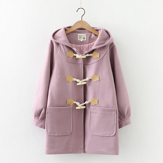 Japanese Woolen Coat with Cowhorn Buttons – For Lovers & Soulmates | same ANTHEM - Purple pink / L