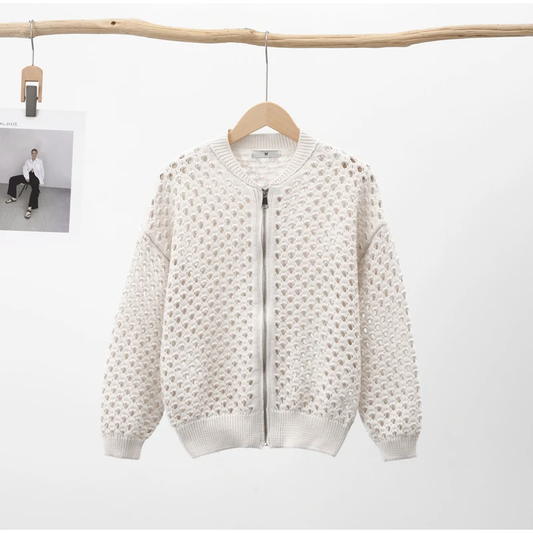 Knitted Hollow Out Bomber Jacket | Casual Loose Streetwear | same ANTHEM