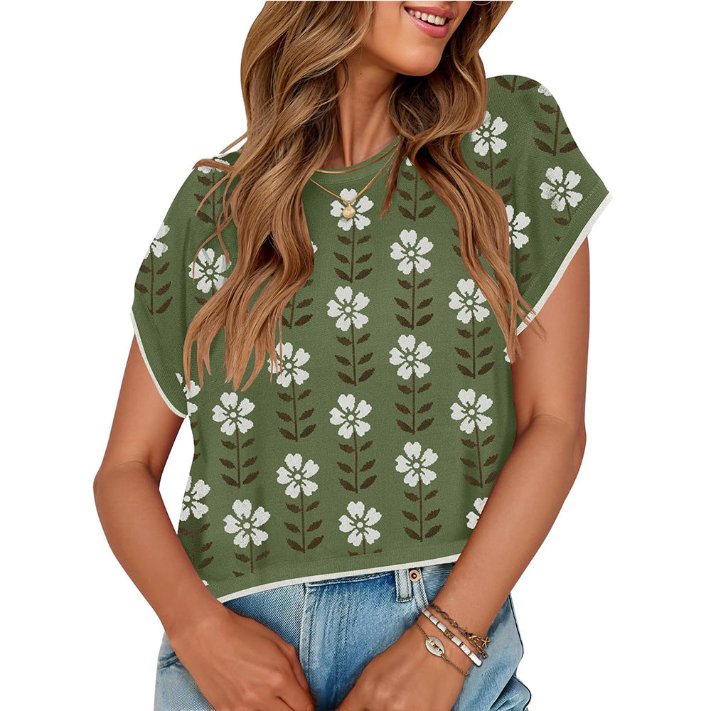 Knitted Small Flower Top – Soulmate Style Casual Knit | same ANTHEM - Green / S