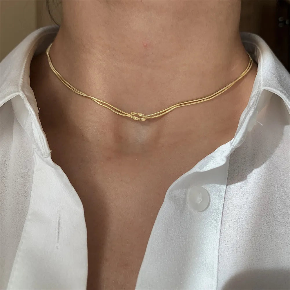 Knotted Titanium Steel Necklace – Minimalist Streetwear Jewelry | same ANTHEM. - Gold / One Size