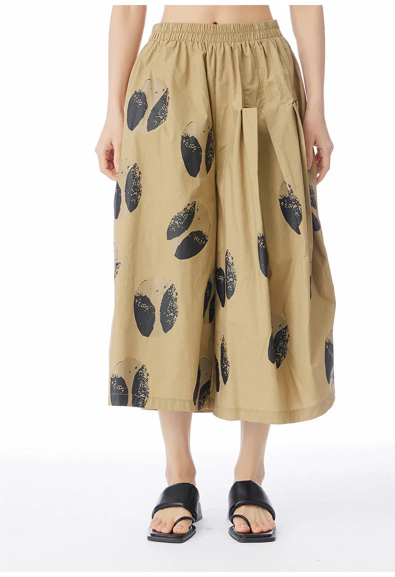 Korean Casual Print Pleated Calf-Length Pants – dreamy chic streetwear | same ANTHEM. - khaki / One Size