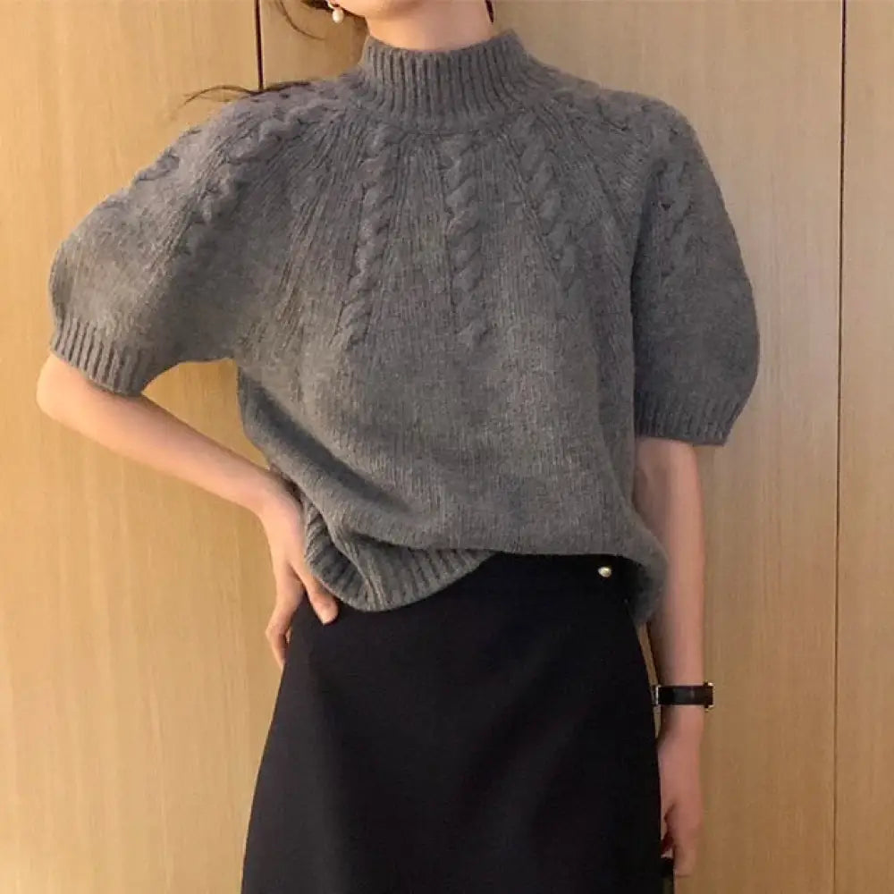 Korean Stand Collar Knit Sweater – same ANTHEM. - grey / One Size