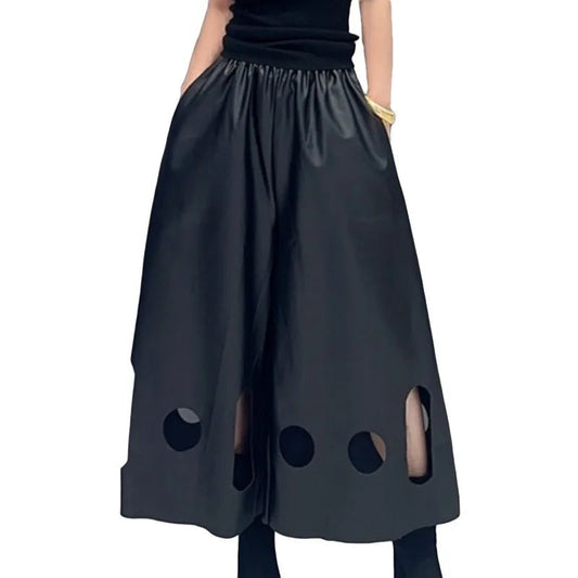 Korean Style Wide Leg PU Leather Pants – dreamy chic streetwear | same ANTHEM. - Black / S