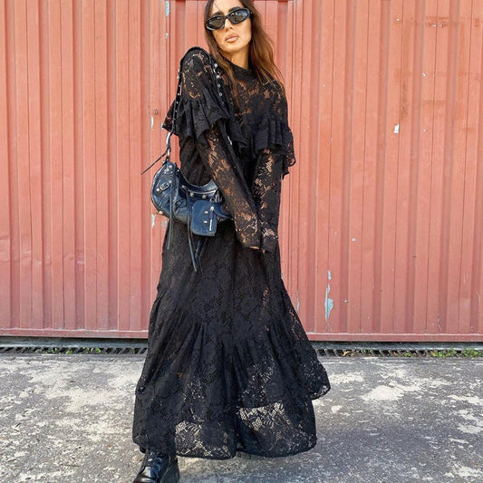 Lace Pattern Hollow OutRound-Neck Long-Sleeved Dress | Darc Arcade Chic & French Mystic | same ANTHEM