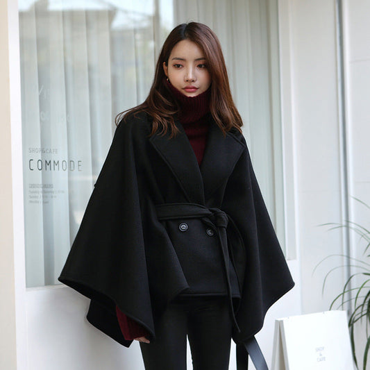 Lace-up Shawl Cape Thickened Coat Woolen - Bag