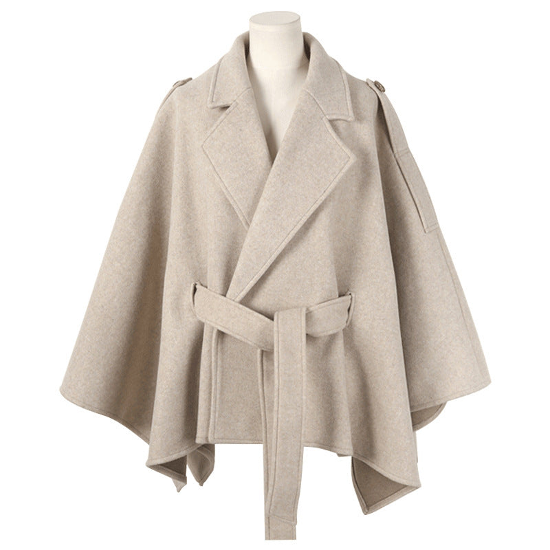 Lace-up Shawl Cape Thickened Coat Woolen - Khaki / 3XL - Bag