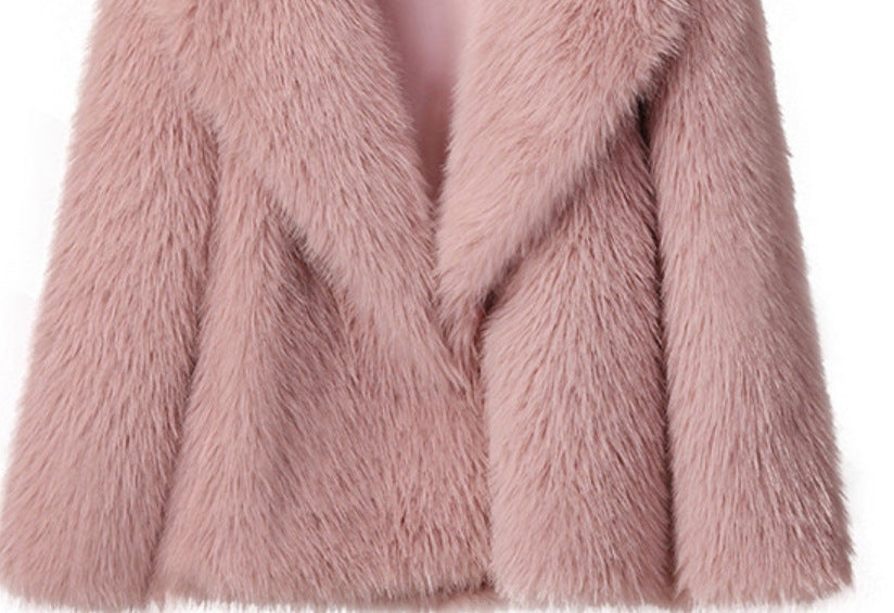 Large Lapel Fluffy Plush Faux Fur Short Coat | same ANTHEM. Soulmate Streetwear for Friends & Besties - Pink / L