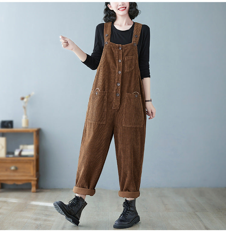 Lazy Corduroy Overalls – Casual Loose Fit Everyday Style | same ANTHEM - Brown / 2XL