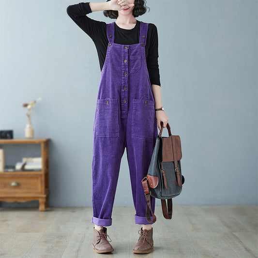 Lazy Corduroy Overalls – Casual Loose Fit Everyday Style | same ANTHEM - Purple / 2XL