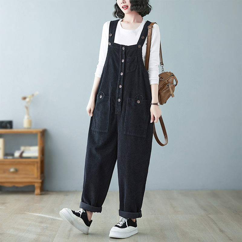 Lazy Corduroy Overalls – Casual Loose Fit Everyday Style | same ANTHEM - Black / 2XL