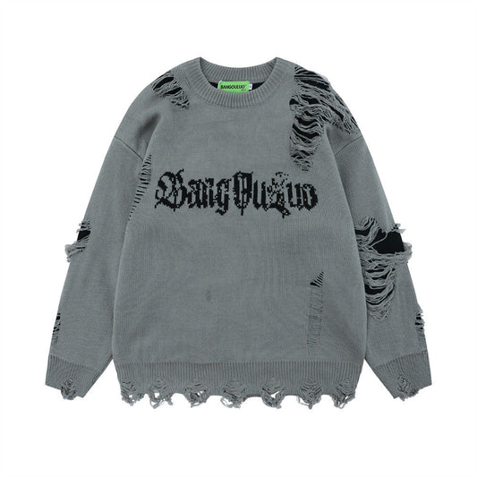 Lazy Crochet Hole Sweater – same ANTHEM. Soulmate Streetwear for Men - Gray / S