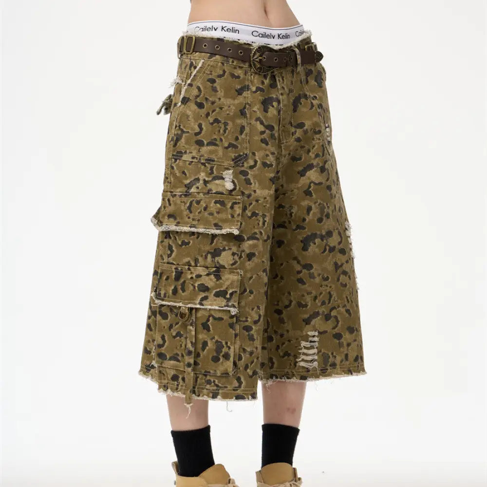 Leopard Camouflage Cropped Denim Pants | same ANTHEM - leopard color / L - Pants
