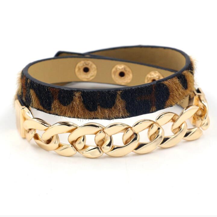 Leopard Leather Bangle Bracelet – Vintage Boho Punk Style | same ANTHEM - C0020BN