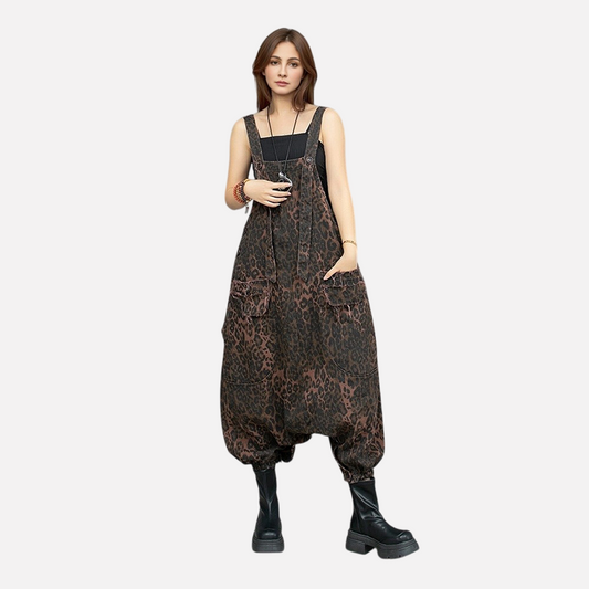 Leopard Print Denim Overalls for Women | same ANTHEM Streetwear Chic