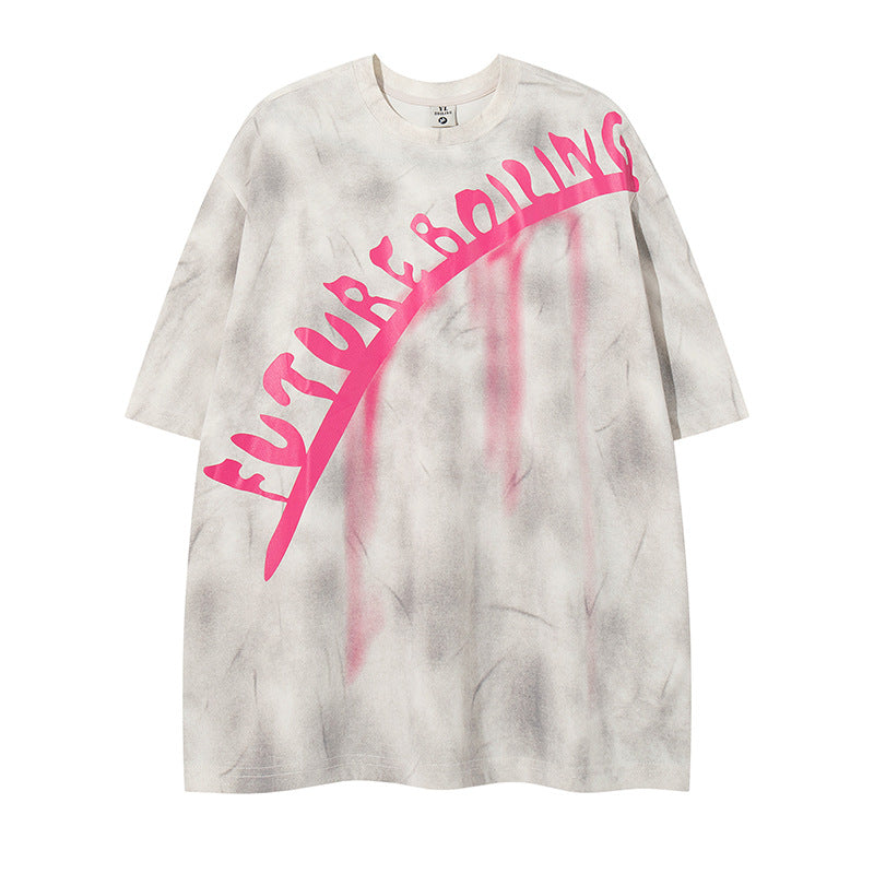 Letter Foaming Print Short Sleeve T-Shirt – Hip Hop Streetwear | same ANTHEM - Apricot / M