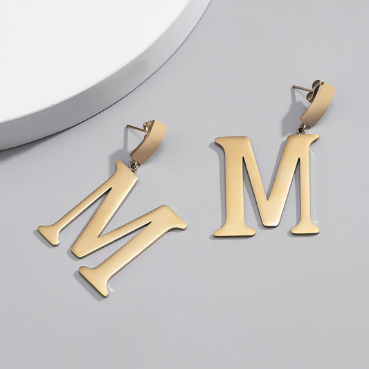 Letter M Titanium Steel Earrings – Soulmate Streetwear | same ANTHEM. - Silver Color