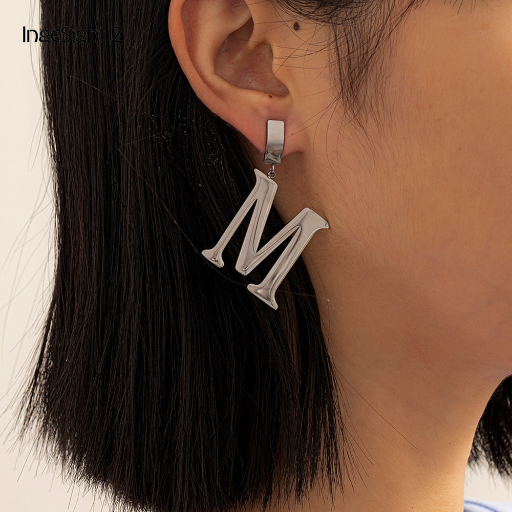 Letter M Titanium Steel Earrings – Soulmate Streetwear | same ANTHEM. - Silver Color
