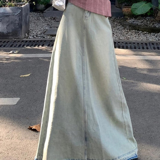 Light Color Retro Washed Denim Skirt | Lover’s Denim Long Skirt for Friends & Soulmates | same ANTHEM