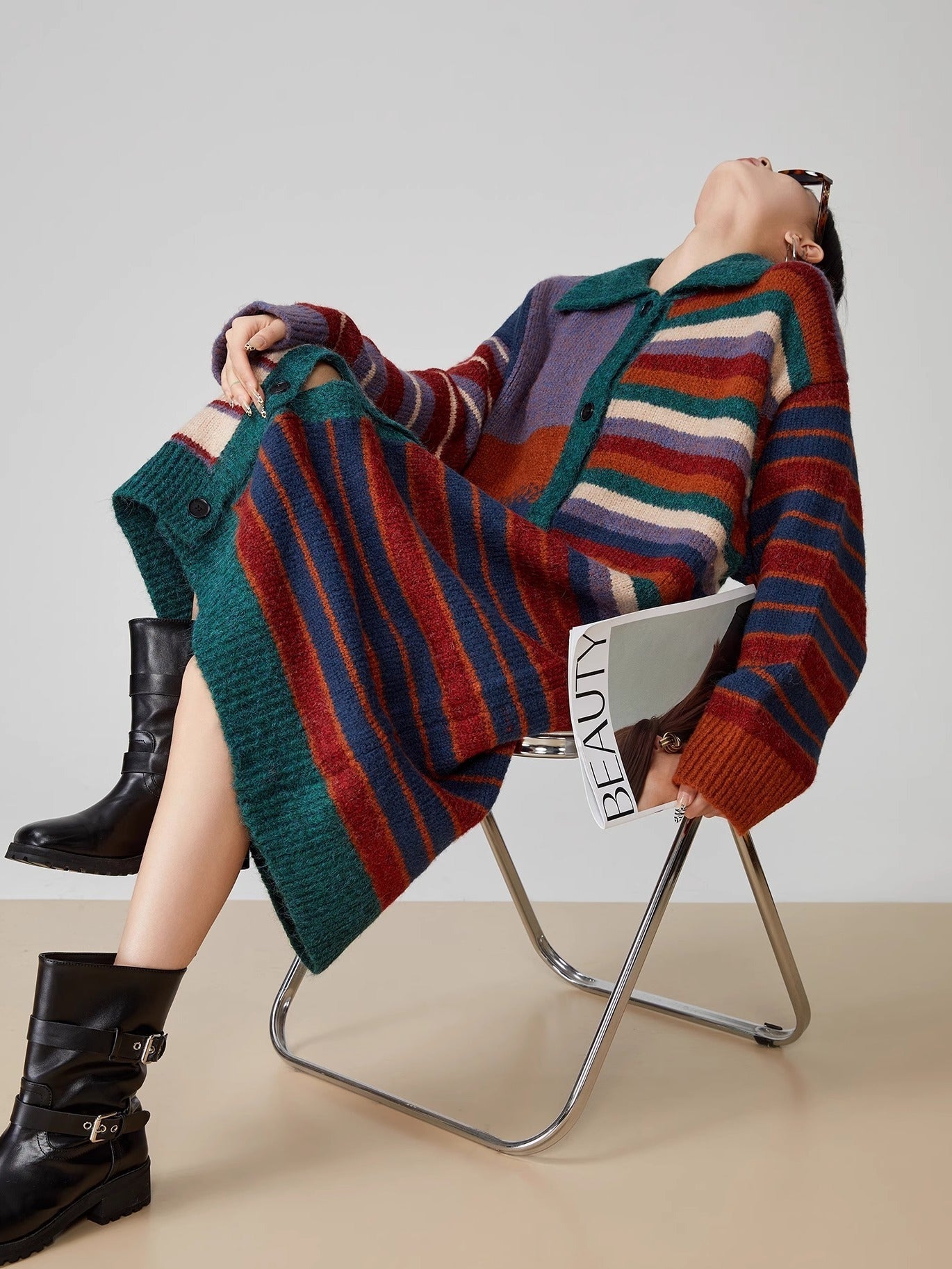 Loose Casual American Retro Stripes Sweater Coat for Soulmates & Lovers | same ANTHEM - Top