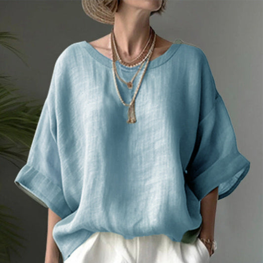 Loose Casual Elegance – Women’s Round Neck Shirt | same ANTHEM