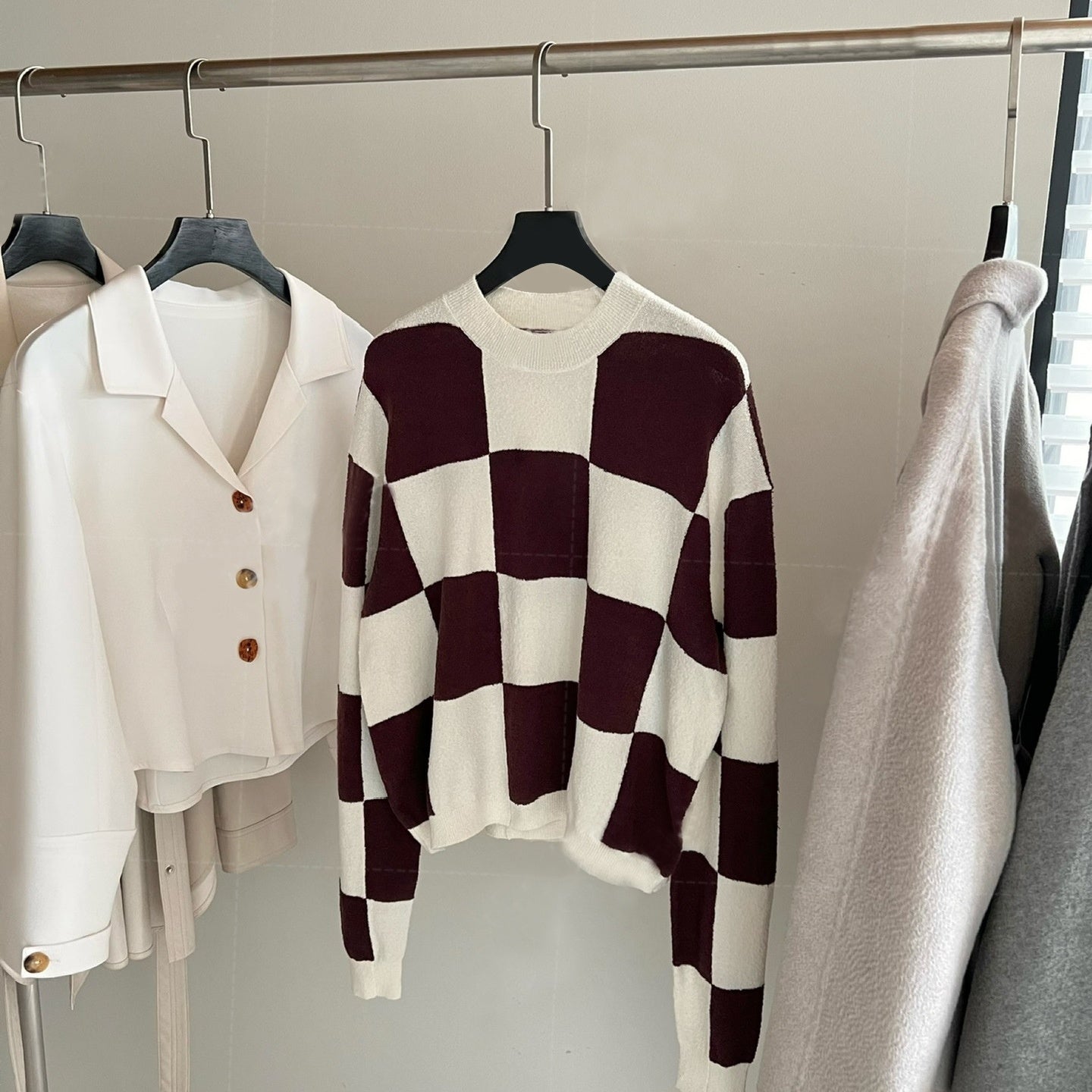 Loose Casual Organic Cotton Plaid Sweater for Soulmates | same ANTHEM