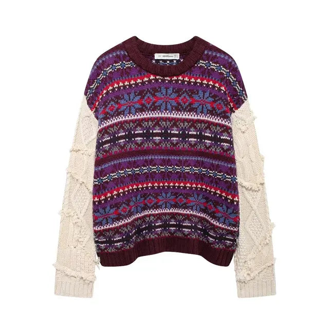 Loose Knitted Jacquard Sweater Women | Contrast Cozy Streetwear | same ANTHEM. - Picture Color / S