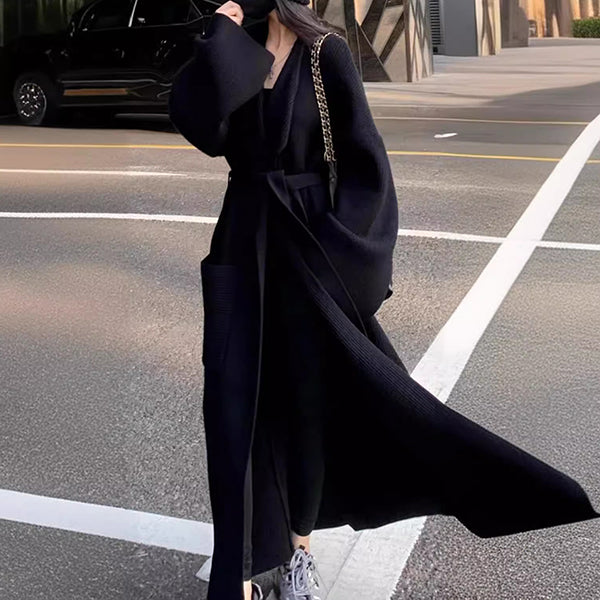 Loose Mid-Length Outerwear Sweater Cardigan Women | Lazy Chic Layer | same ANTHEM. - Black / One size