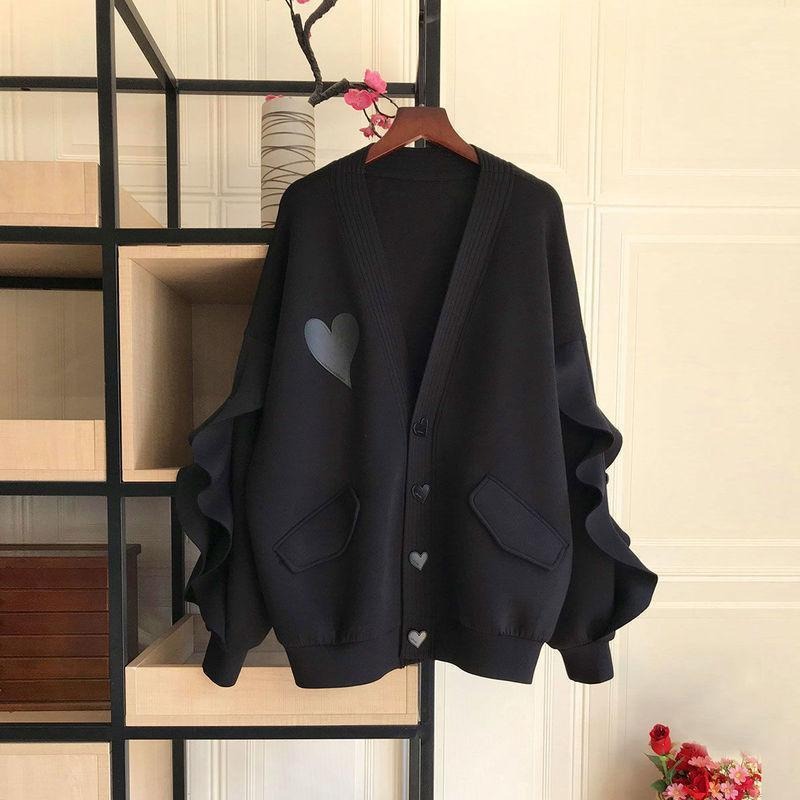 Loose Ruffled Bat Sleeve Cardigan – dreamy soulmate streetwear | same ANTHEM. - black / L