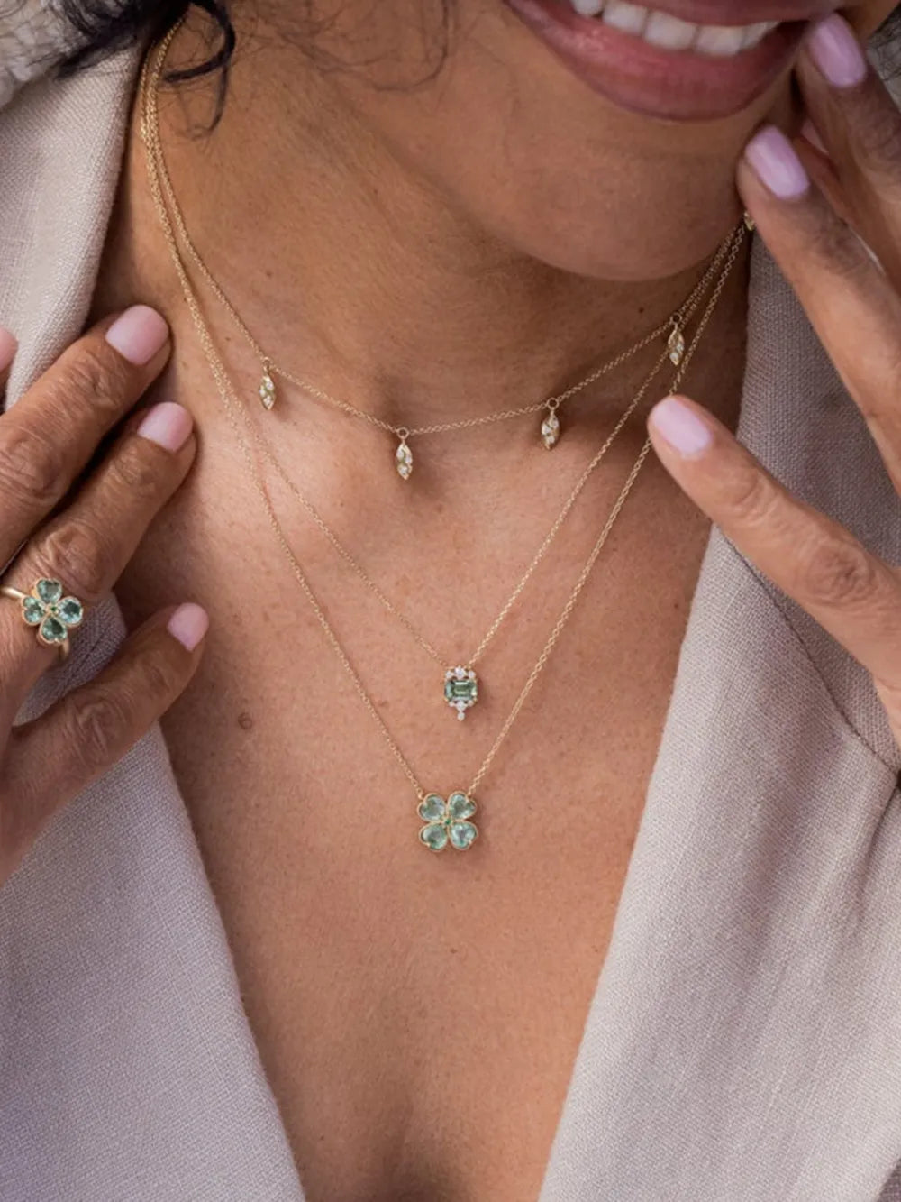 Lucky Clover Pendant Necklace – Stainless Steel & Zircon | same ANTHEM. - Green / One Size