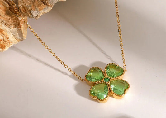 Lucky Clover Pendant Necklace – Stainless Steel & Zircon | same ANTHEM. - Green / One Size