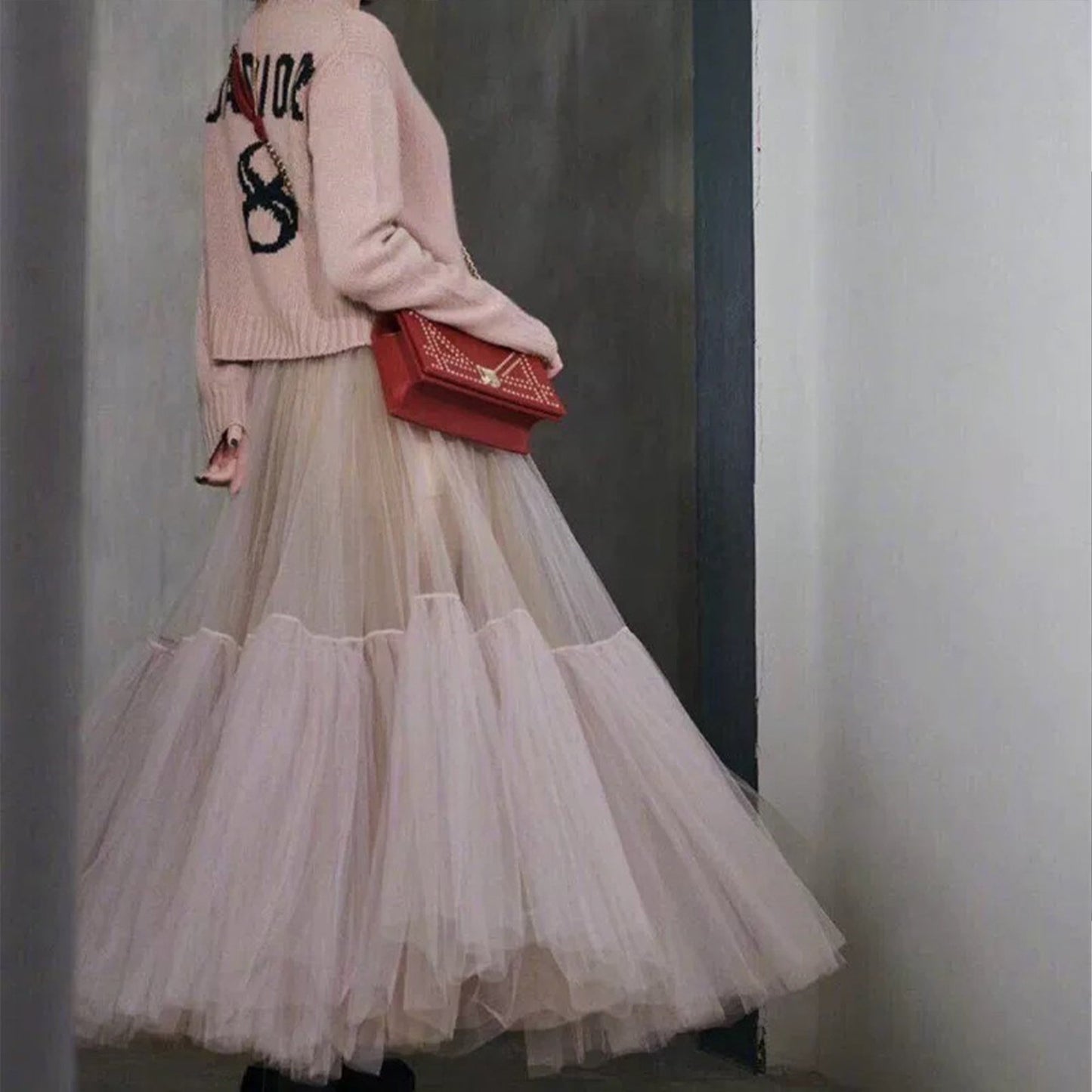 Black Mesh Maxi Hem Skirt Maxi Dress Mid-length Skirt Design Sense Gauze Skirt Big Swing Skirt Spring Clothing Womens