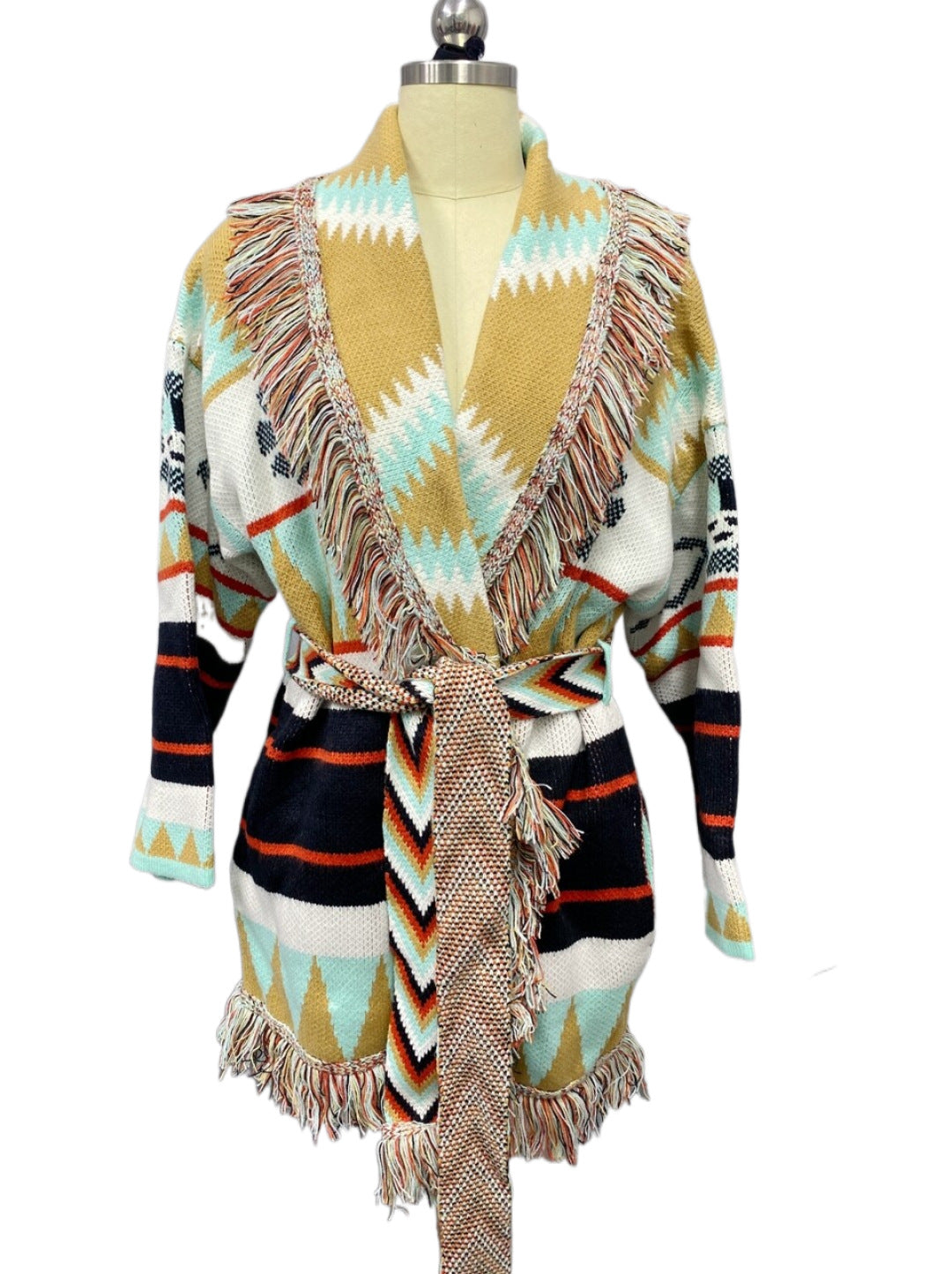 Medium Long Jacquard Cardigan | same ANTHEM. - Light Green / S