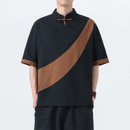 Men’s Cotton Linen Tang Suit T-Shirt – Loose Streetwear Style | same ANTHEM