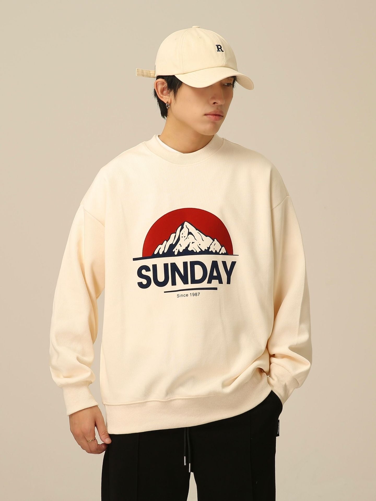 Men’s Cotton Round Neck Sweater – Streetwear Chic | same ANTHEM - Apricot / XXL