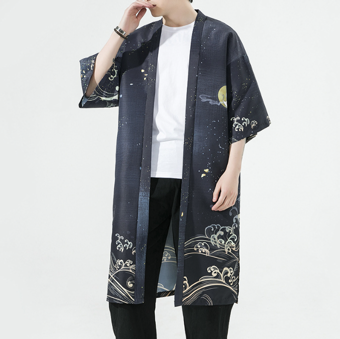 Men’s Crane Print Hanfu Cardigan | Japanese-Inspired Summer Cloak | same ANTHEM.