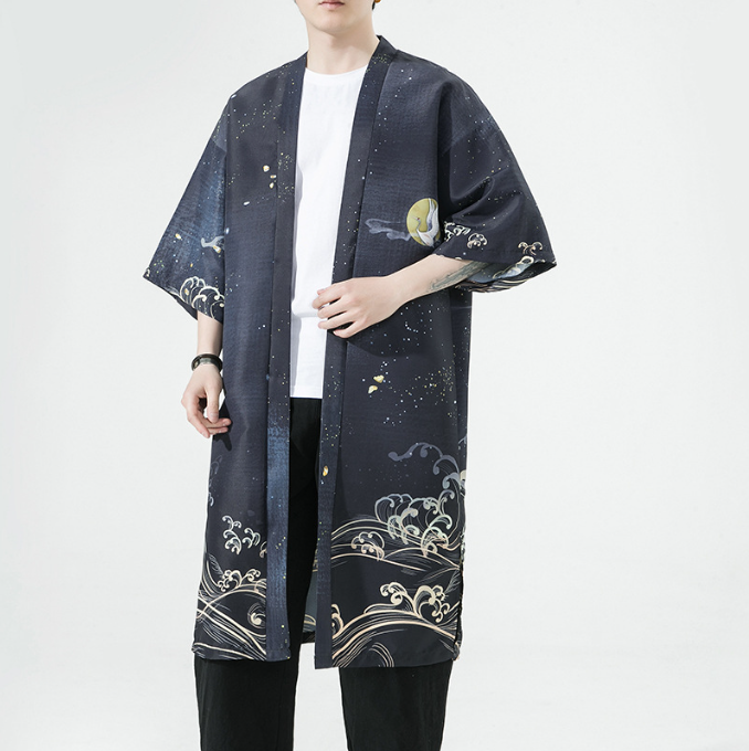 Men’s Crane Print Hanfu Cardigan | Japanese-Inspired Summer Cloak | same ANTHEM.