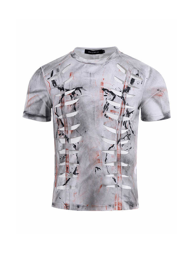 Short-sleeve shirt with abstract pattern on a white background