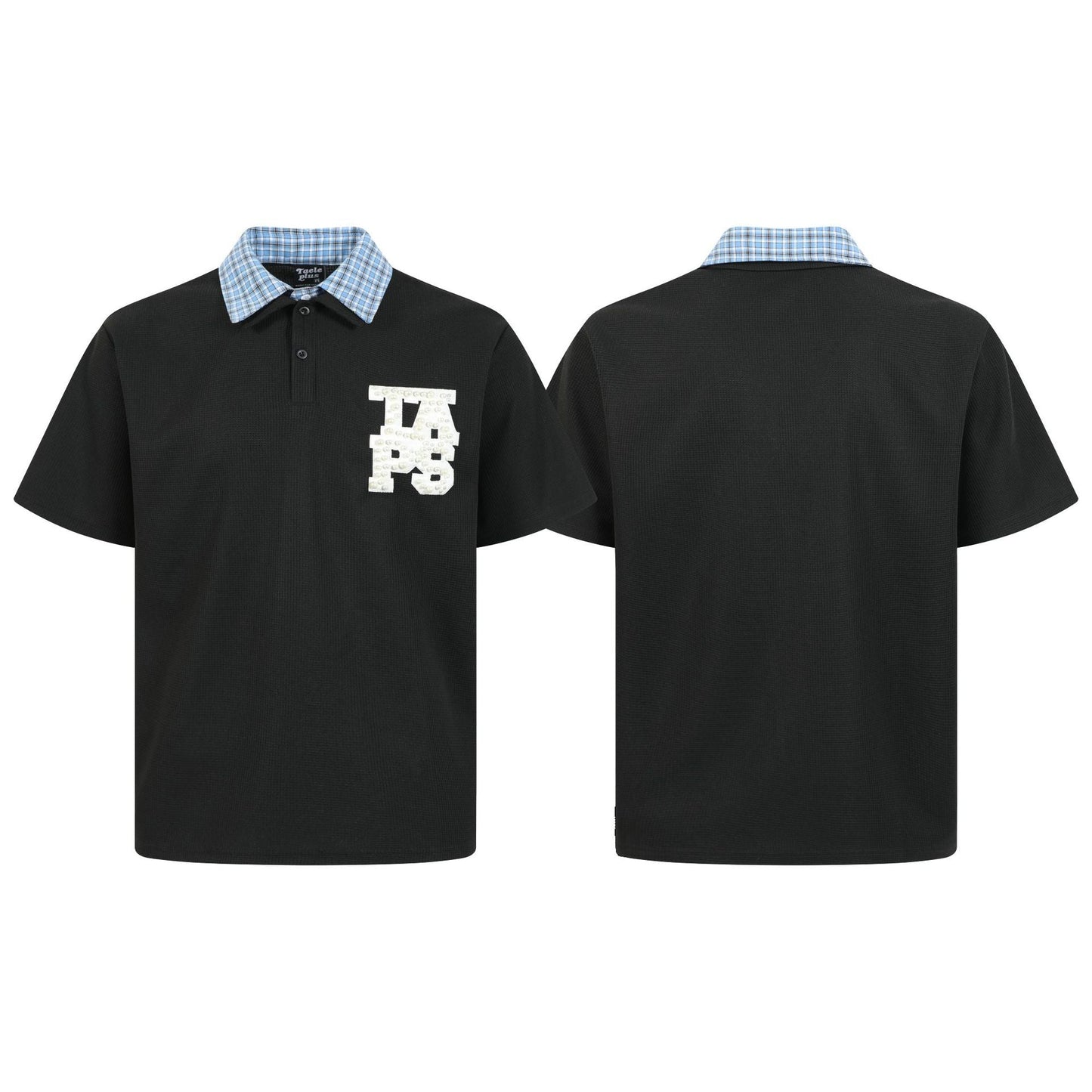 Men’s Double Collar Plaid Polo | Short Sleeve Streetwear Top | same ANTHEM. - Black / M