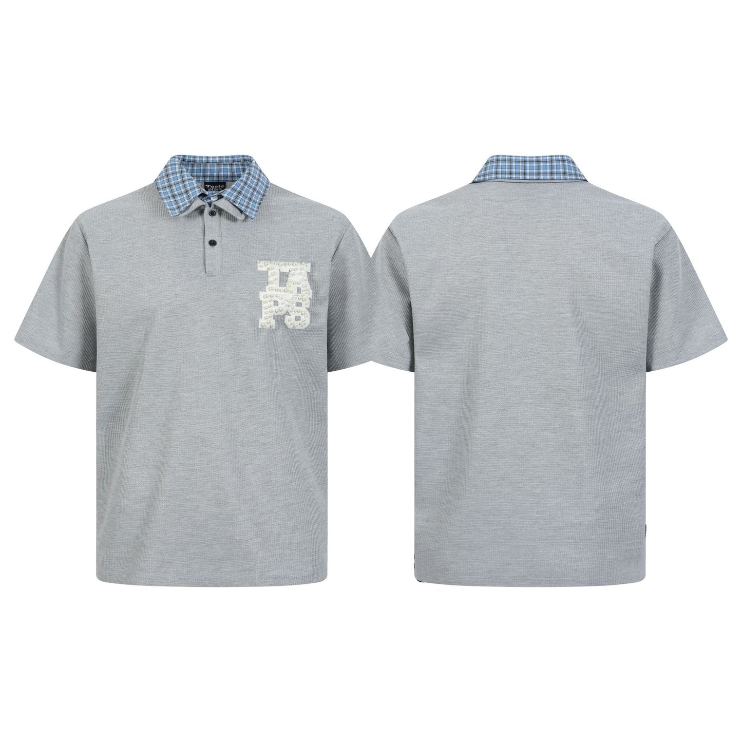 Men’s Double Collar Plaid Polo | Short Sleeve Streetwear Top | same ANTHEM. - Flax Gray / M