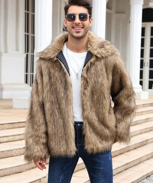 Men’s Faux Fox Fur Jacket | Luxury Winter Streetwear Coat | same ANTHEM - Yellow Hair / S