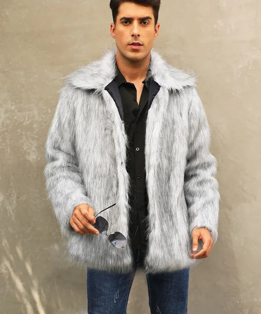 Men’s Faux Fox Fur Jacket | Luxury Winter Streetwear Coat | same ANTHEM - Grey haired black pointed / S