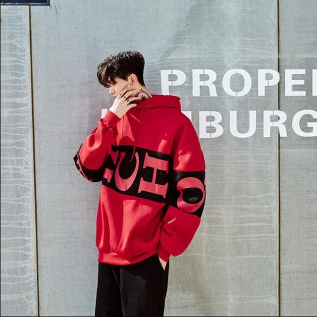 Men’s Hip Hop Hoodie – Letter Print Streetwear | same ANTHEM - MEN RED / M