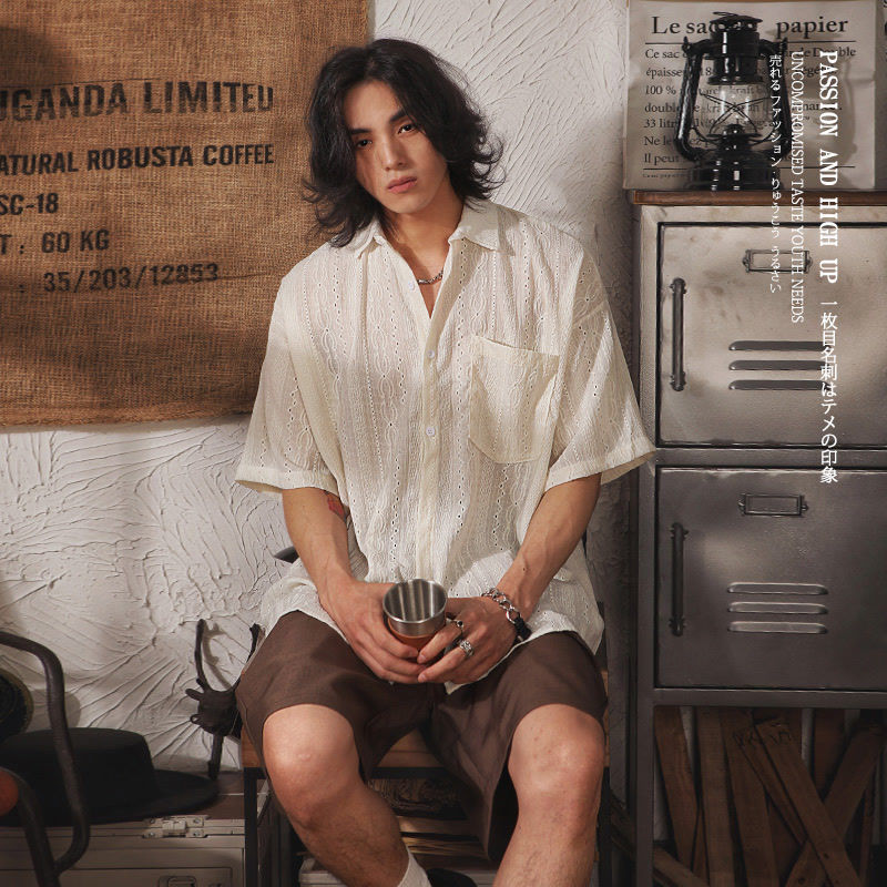 Men’s Hollow-Out Short-Sleeved Shirt | Casual Cool Style | same ANTHEM - White / 2XL